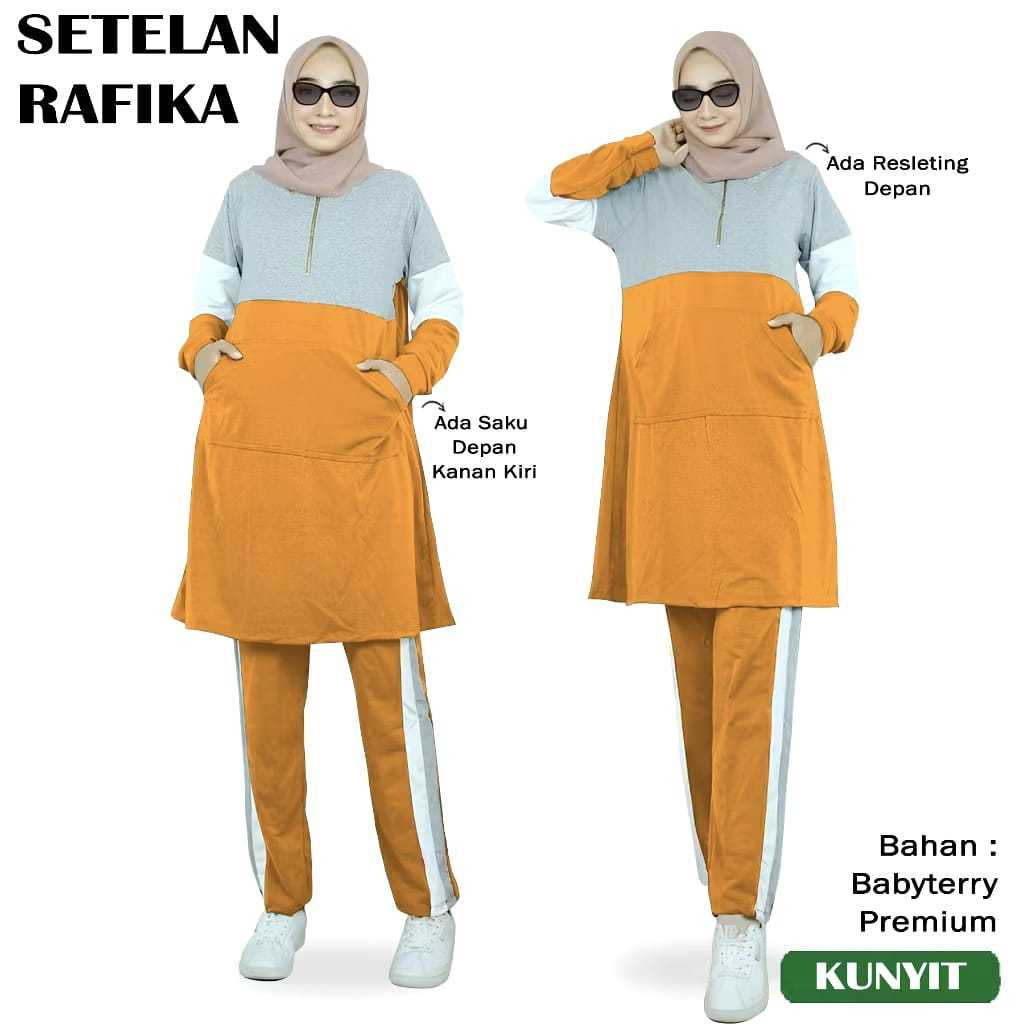 RAFIKA SET Setelan Training Olahraga Senam Wanita Muslimah Babyterry Lengan Panjang
