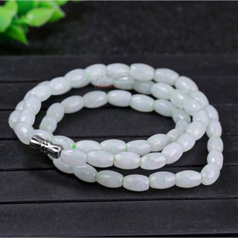 Kalung Manik Manik Batu Giok Natural Burma Tipe A bentuk Oval