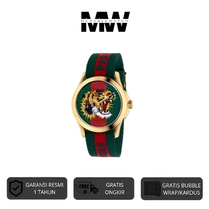 Jam Tangan Super G-Timiless Tiger Le Marche Des Merveilles Green and Red Dial 36 Strap Unisex watch 