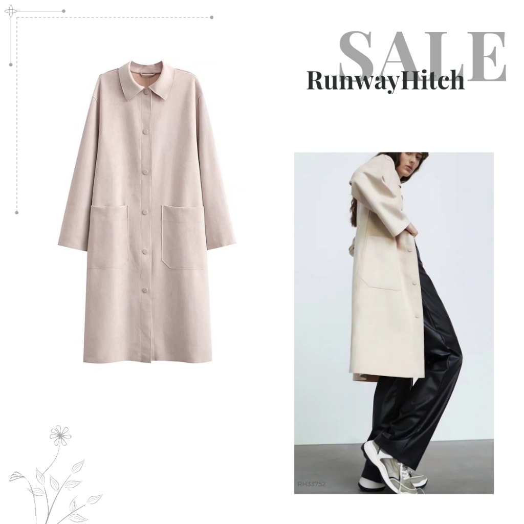 KOREAN FASHION SUEDE LONG COAT RH33752 / COAT TRENDY - SALE