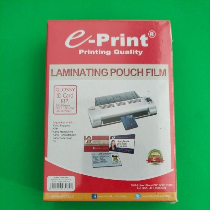 

Glossy Laminating KTP Eprint 100mic isi 100 Lembar