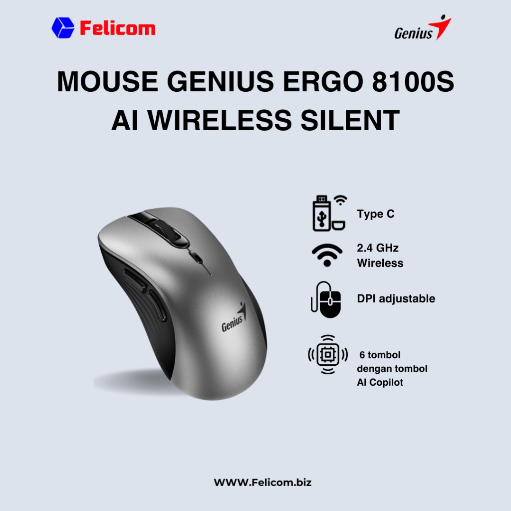 MOUSE GENIUS ERGO 8100S AI WIRELESS SILENT