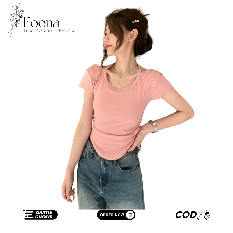 Foona - BJ414 Baju Kaos Atasan Sexy Wanita Lengan Pendek Leher Tali