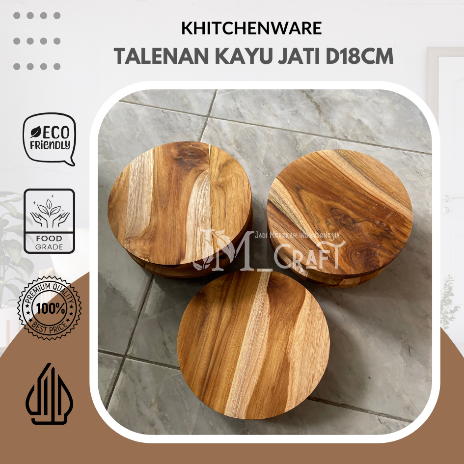 [JMCraft] Talenan Kayu Jati Bulat Kaki 18cm / Wooden Cutting Board Teak Wood Round Diameter 18cm