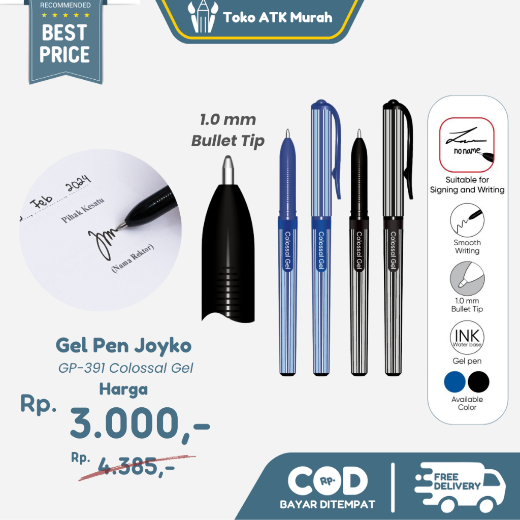 

Ballpoint Gel Pen GP-391 Colossal Gel 1.0 mm Pulpen Pena Joyko