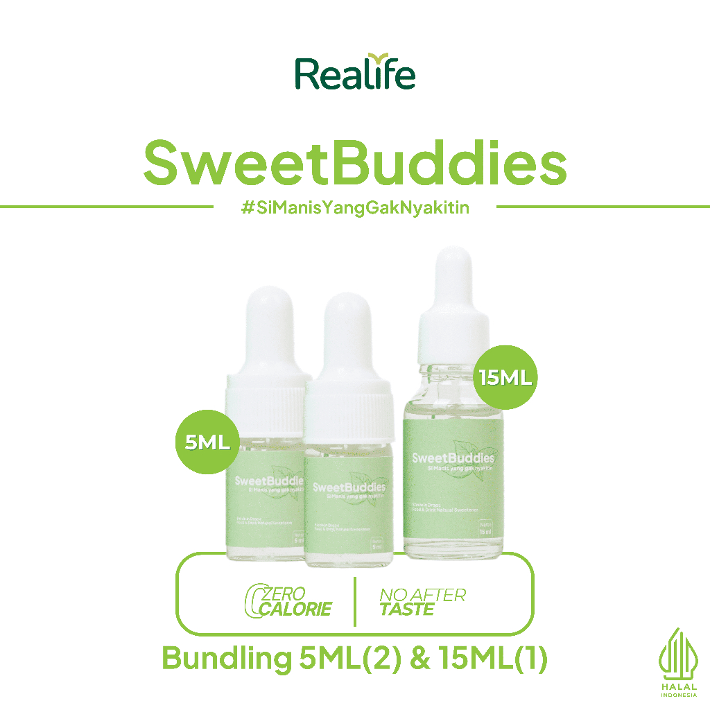 

Paket Hemat (15ml) + 2 (5ml) Stevia Liquid Zero Calorie Pemanis Cair Sweetener Herbal Alami Realife