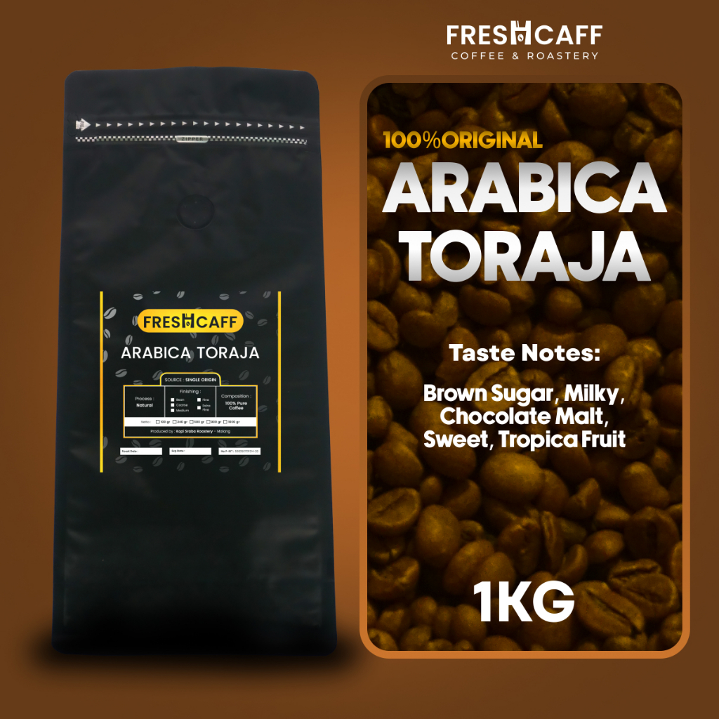 

KOPI ARABIKA TORAJA KALOSI Coffee Arabica 900 gram bruto 1 kg Freshcaff