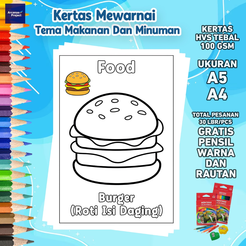 

Gambar Mewarnai Makanan Dan Minuman Kertas Mewarnai Anak Food and Drink TK SD PAUD Kertas HVS A5 A4