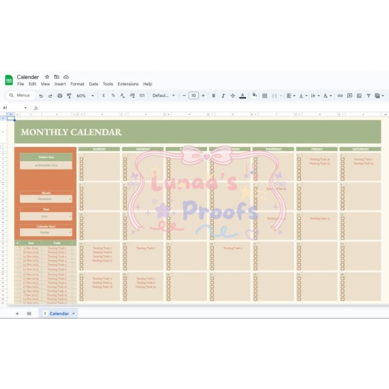

To Do List (Planner) Calendar Digital Spreadsheet sps excel