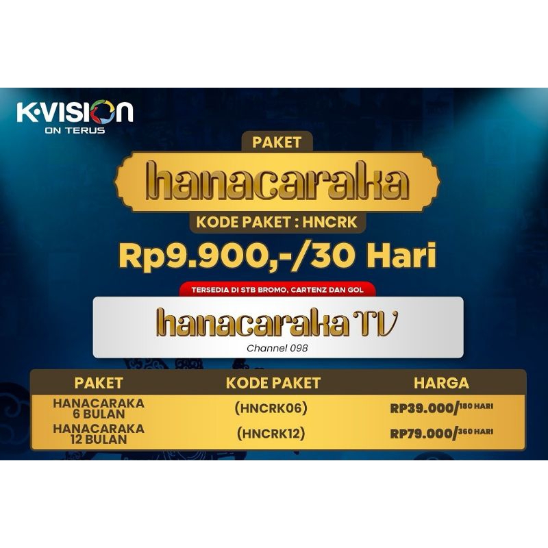 Paket Hanacaraka KVision 30/180 Hari Bromo Cartenz Optus LGSat Gardiner K-Vision