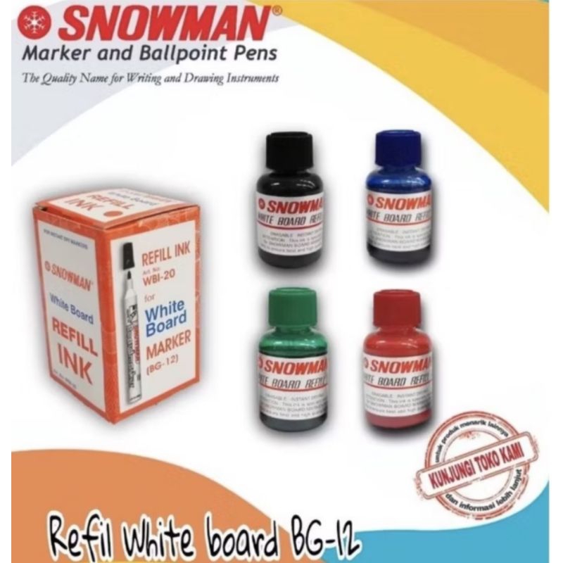 

REFILL INK/REFIL TINTA SPIDOL SNOWMAN WHITEBOARD/TINTA SPIDOL SNOWMAN BISA DIHAPUS BG-12 HITAM/BIRU/MERAH/HIJAU