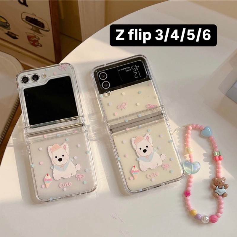 READY WITH STRAP snowy dog case casing samsung galaxy z flip6 / z flip5 / z flip4 / z flip3 5G z fli