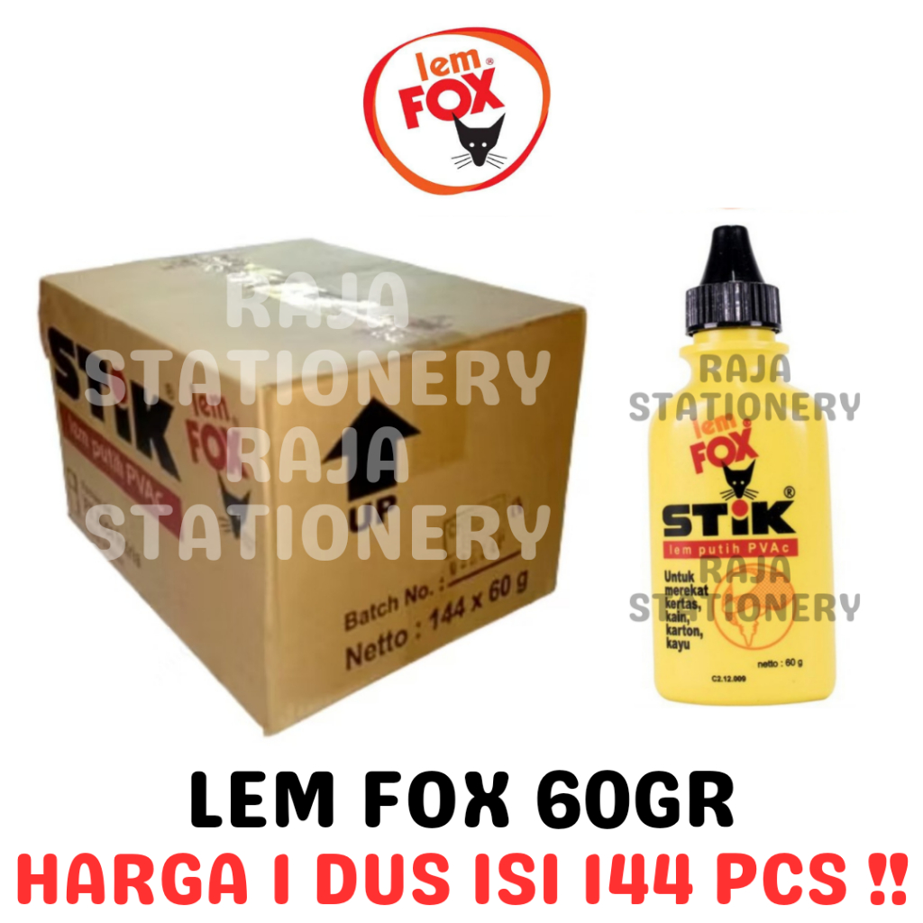 

LEM FOX STICK 60gr GLUE BOTOL LEM CAIR PUTIH KAYU PVAC KERTAS DUS KARTON [144PCS]