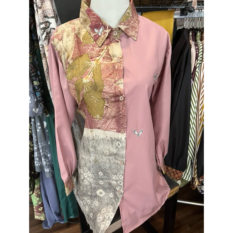 Kemeja Jumputan mix ecoprint