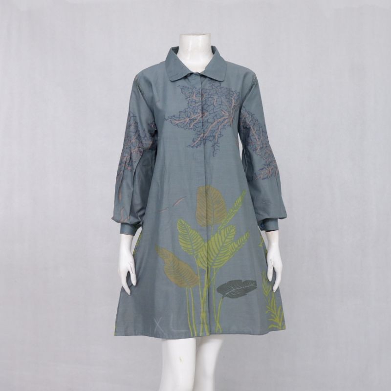 Batik Wanita Tunik Anyelir Rinjani Model Berkerah Kancing Depan