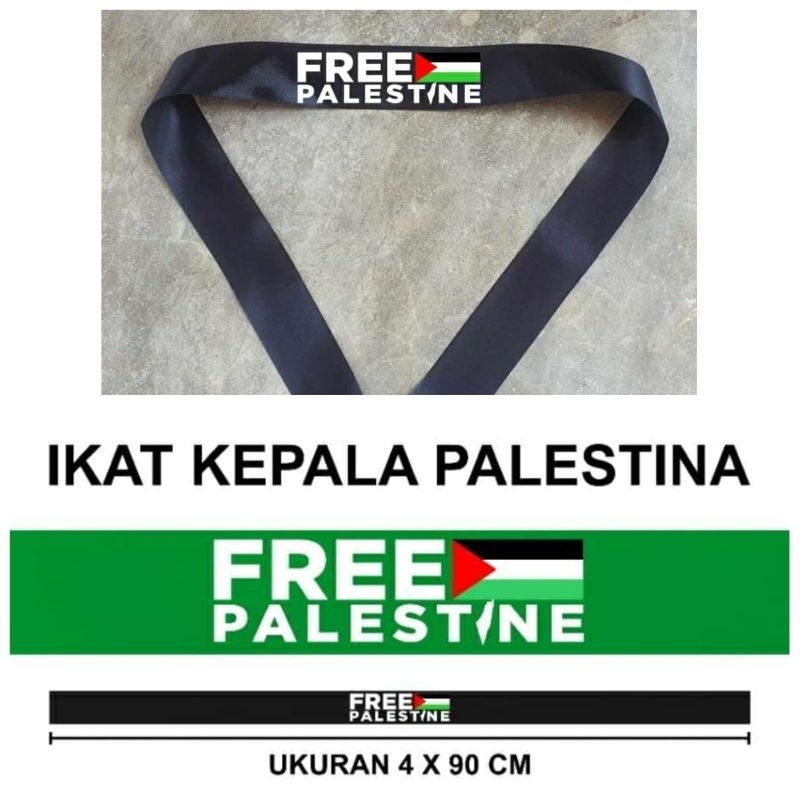 ikat kepala free palestina ukuran 4x90cm hijau dan hitam simbol aksesoris palestina slayer kecil pal