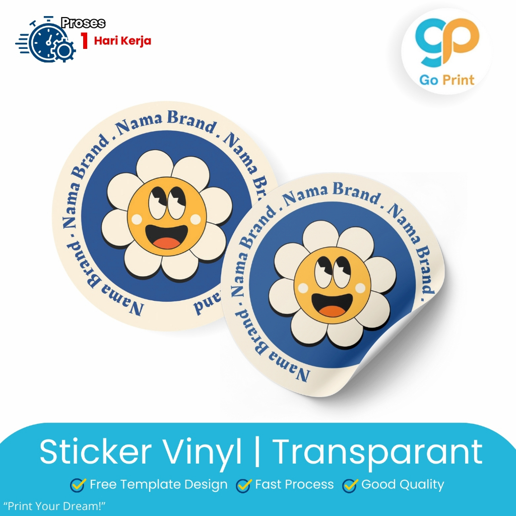 

Stiker Custom Anti Air, Vinyl White / Transparant (Cetak + Cut). Model Bulat, Persegi & Sesuai Pola