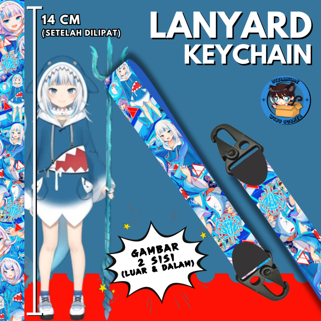 

lanyard strap anime 2 sisi / Gawr Gura Hololive versi 1 / lanyard custom suka suka / gantungan kunci layard keychain