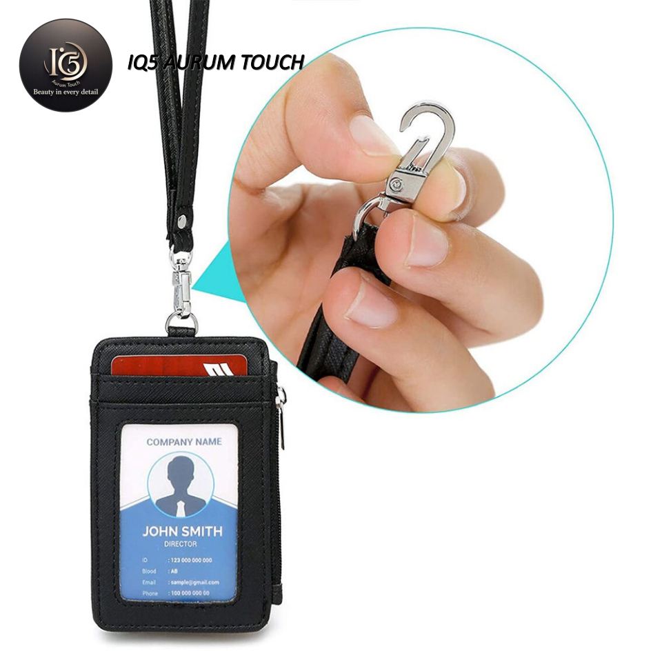 

''IQ5'' Id Card Holder Gantingan Kartu Nama Tali NamTag Bontega Bertekstur kulit