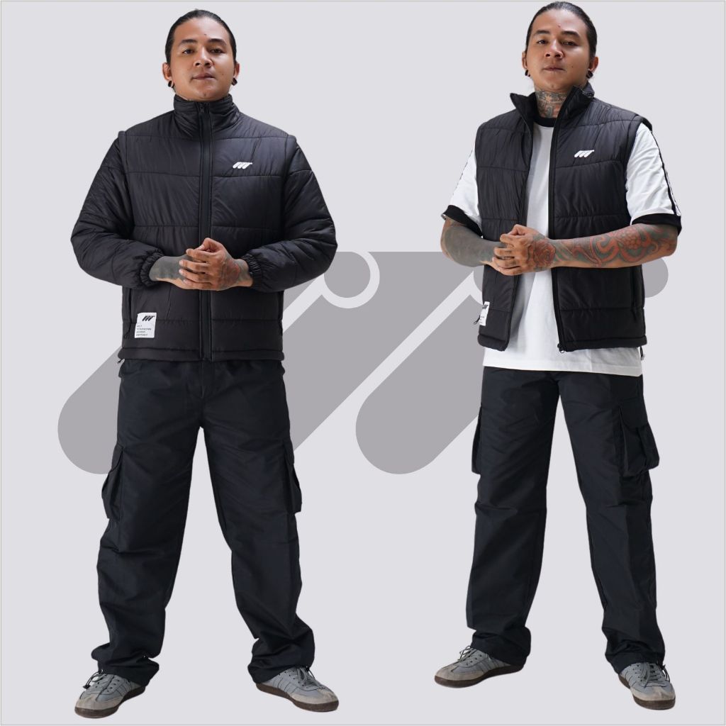 Warecloth Puffer Vest Jacket Full Black