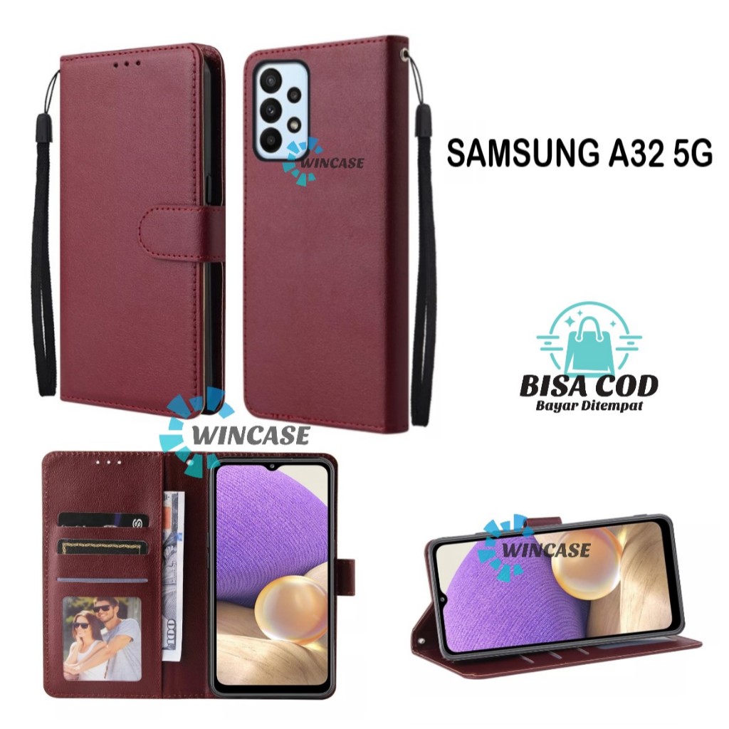 Flip Case SAMSUNG A32 5G Leather Flip Cover Case Kulit - Casing Dompet Flip Case  Leather