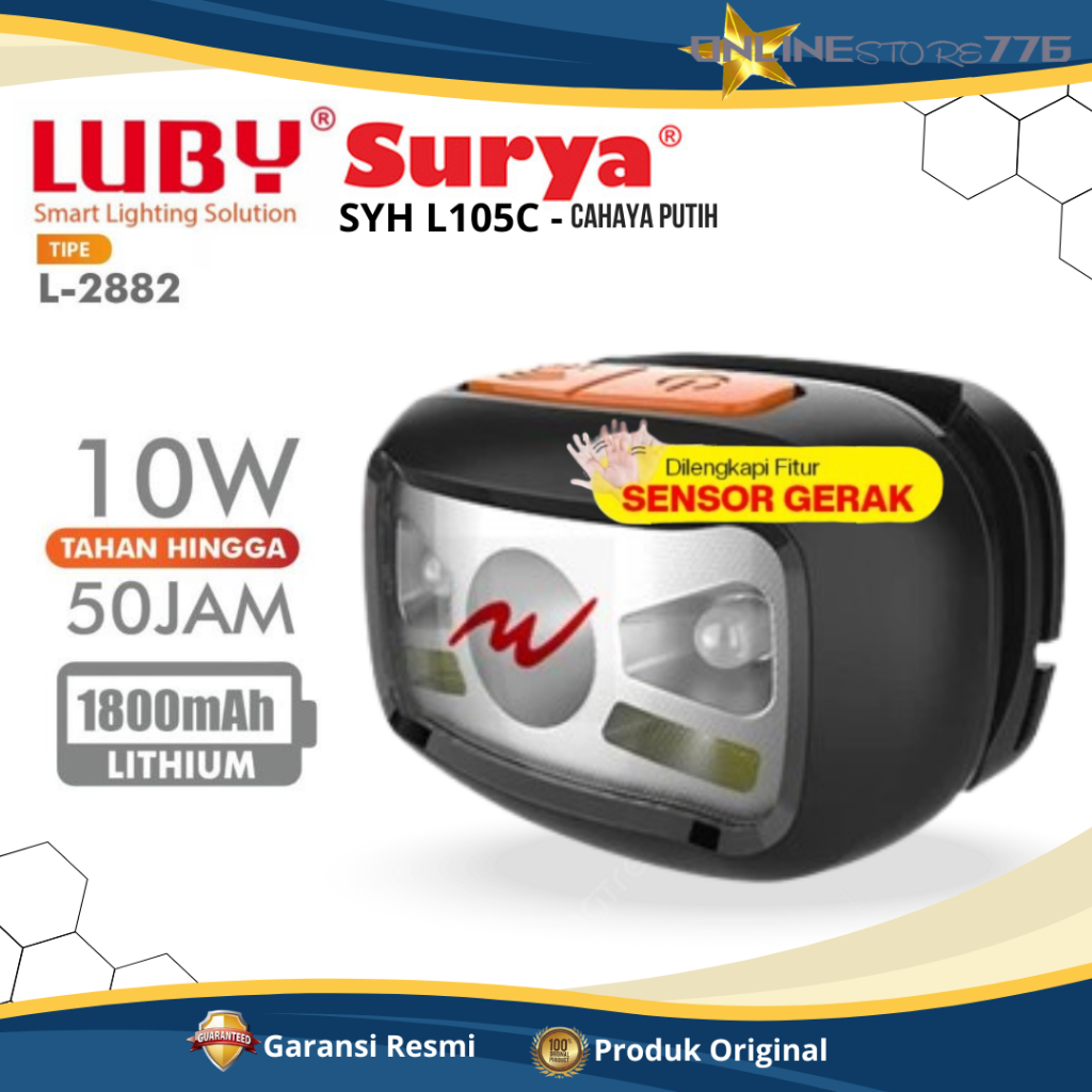 SENTER KEPALA / SENTER KEPALA LUBY L2882 / HEADLAMP LUBY L2882 / SENTER KEPALA RECHARGEABLE 10WATT /