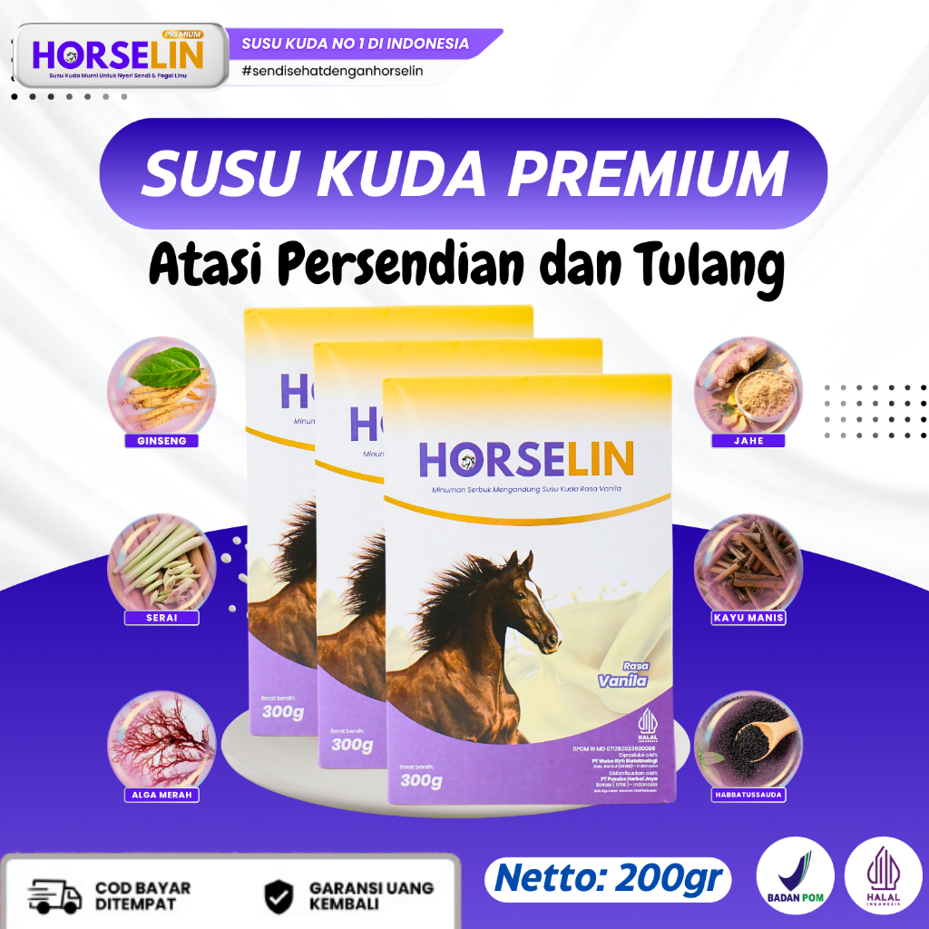 

Horselin Susu Kuda Liar Premium Asli Sumbawa Atasi Nyeri Sendi Tulang dan Otot Original 200GR 3 BOX