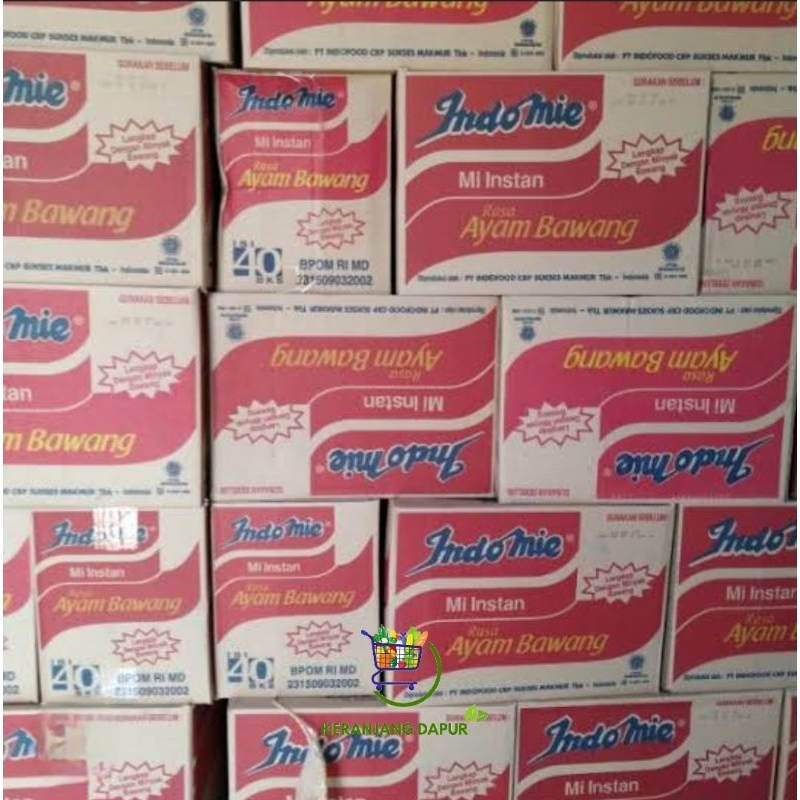 

Indomie goreng/indomie kari ayam/indomie soto ayam/indomie ayam bawang 1 dus = 40 bungkus
