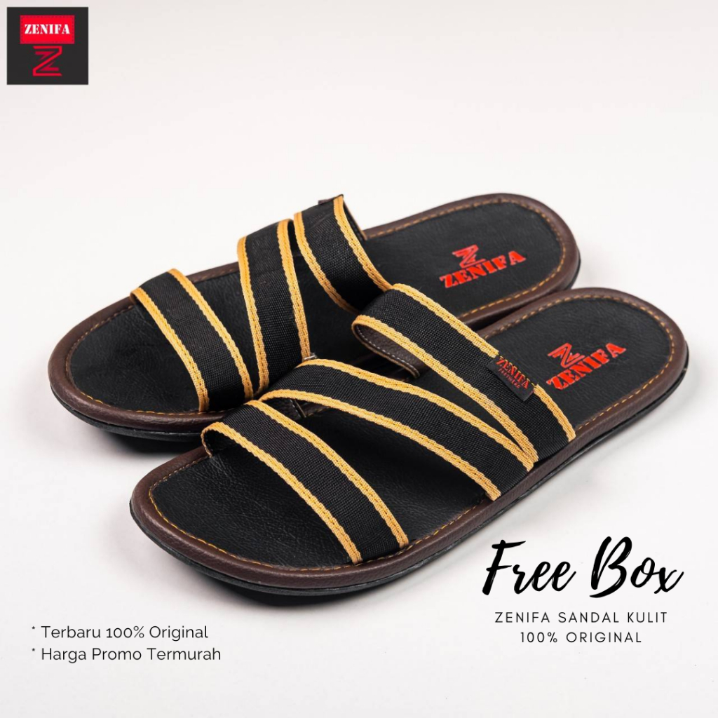 Zenifa Sandal Kulit Pria Original 100% Sendal Slop Selop Pria Terbaru 2025