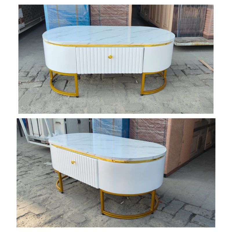 Meja Tamu Oval Kekinian Meja Sofa Motif Marmer Meja Tamu Minimalis