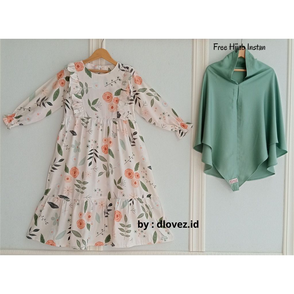 hot deals set gamis anak 1 - 14 tahun free hijab instan / set gamis kaira motif baru