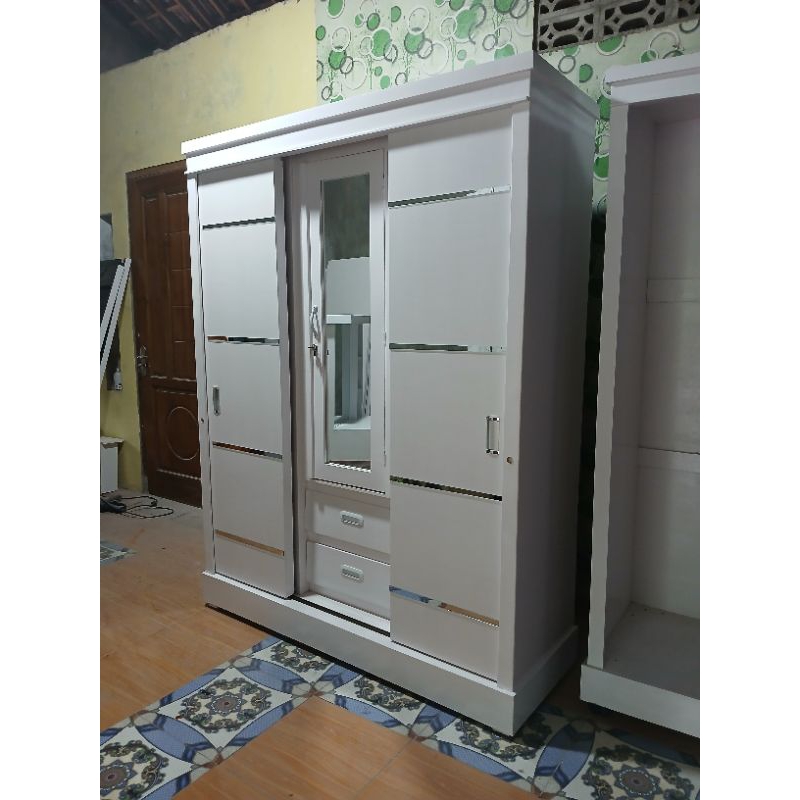 Almari Sliding Minimalis Murah Almari Sliding 3 Pintu Premium / Almari pakaian / Lemari Baju Minimal