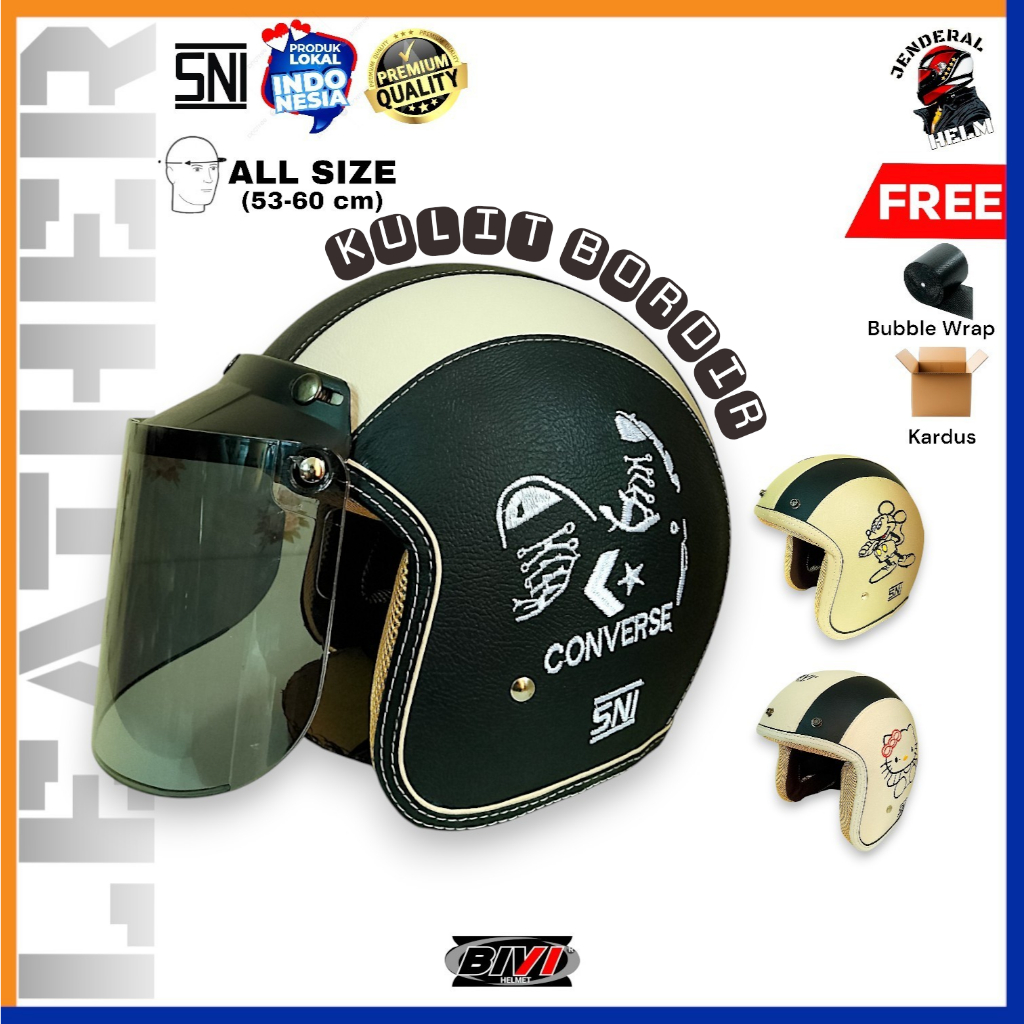 Helm Bogo Kulit Bordir Dewasa SNI Bivi Half Face Jenderal Helm