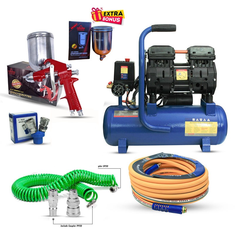 NEW PROMO MESIN paket Kompresor Angin / Kompresor Udara lengkap 8 ITEM tukang cat/bengkel motor mobi