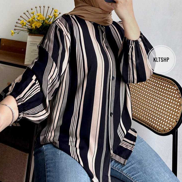 Kemeja Rayon Motif Lengan Panjang - Kemeja Wanita Rayon Motif Viral - Atasan Kemeja Wanita Viral - B