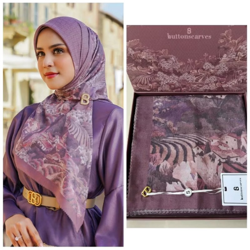 Hijab Segiempat Button Scraves Tuscany Series With Logo B - Jilbab Buttonscraves