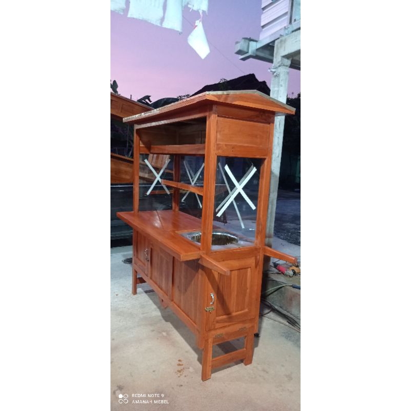 Gerobak gorengan kayu jati free ongkir COD