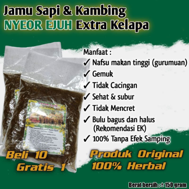 jamu nyeor ejuh untuk sapi, kambing, domba dll. jamu nyeor ejuh extra kelapa power herbal alami.
