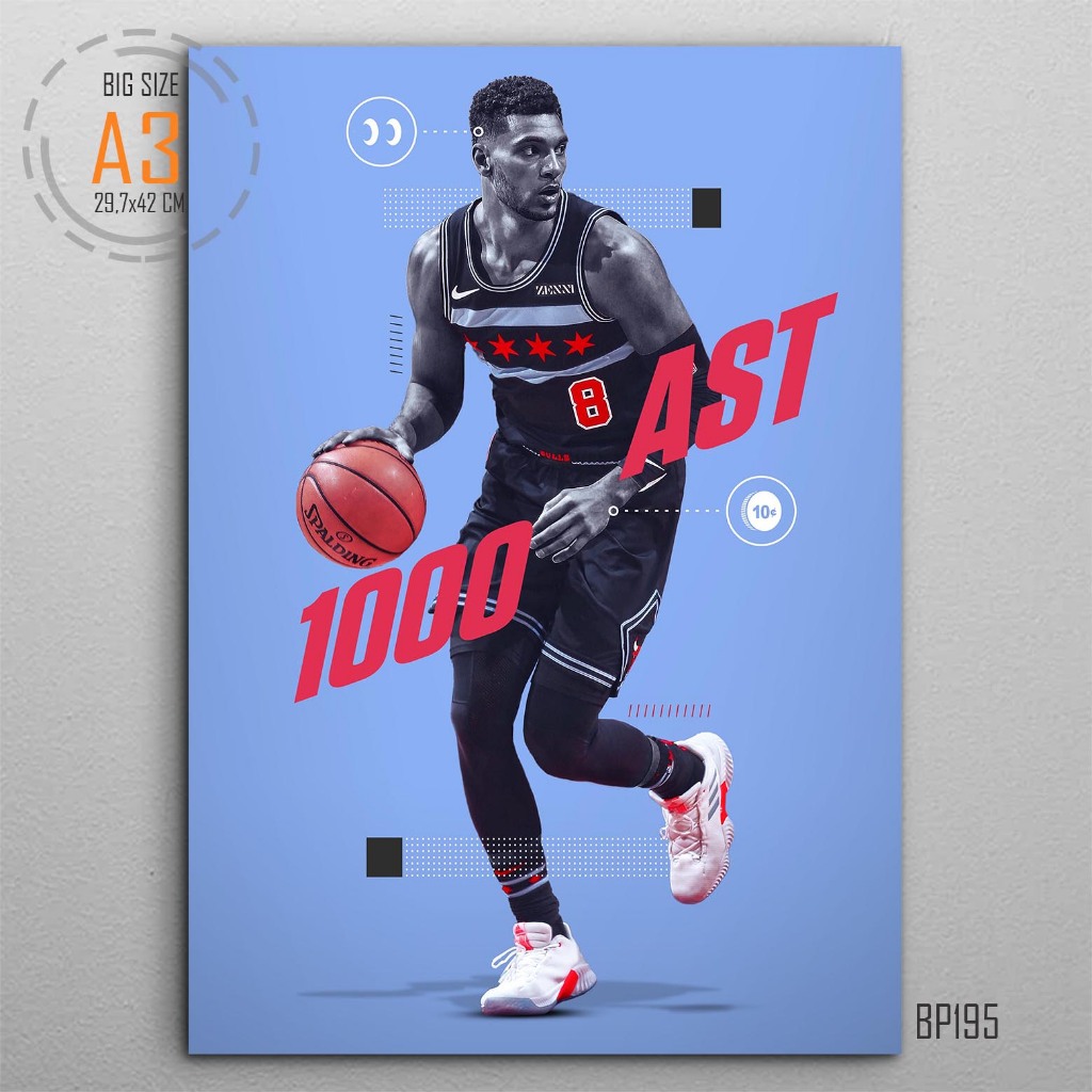 Poster Kayu Basketball ZACH LAVINE Hiasan Dinding NBA Player Dekorasi Kamar Olahraga Foto Artis