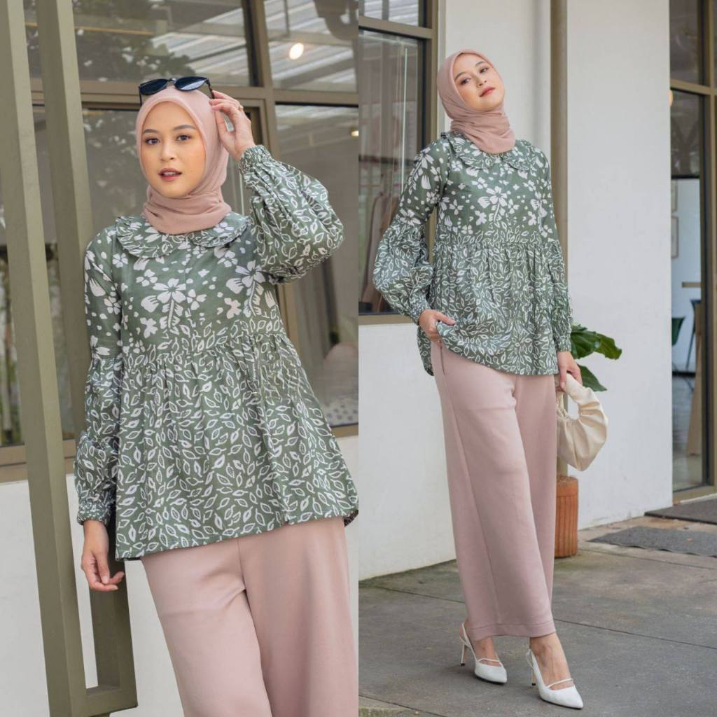 BATIK PEKALONGAN 88 - Rihana Blouse Batik Modern Bahan Katun Atasan Wanita Blus Kerja BKIL