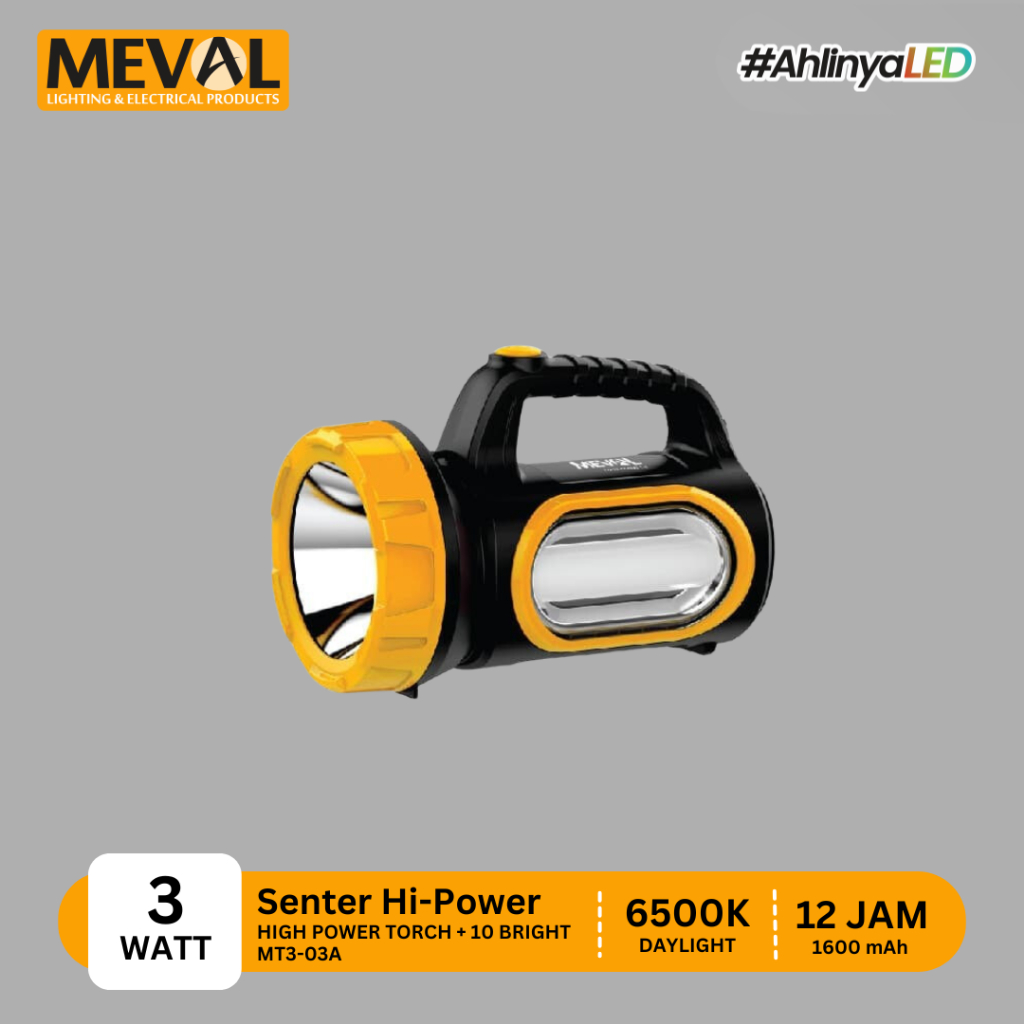MEVAL Senter LED Flashlight 3 Watt Hi-Power + 10 LED Lampu samping - Putih