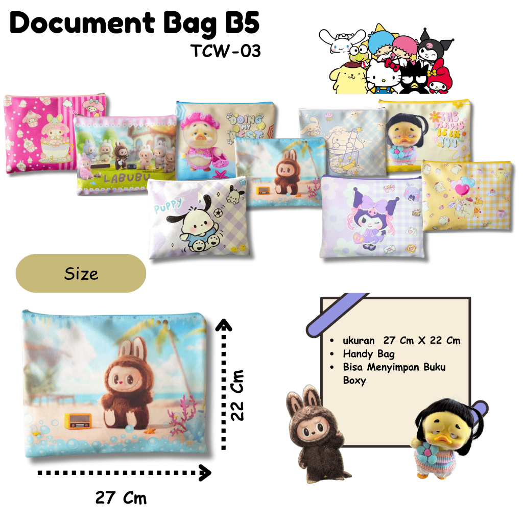 

TCW Document Bag Fancy uk B5 25 x 16 TCW02 sanrio and friends kuromi - hk - Cinnamorol - mymelody - pompompurin