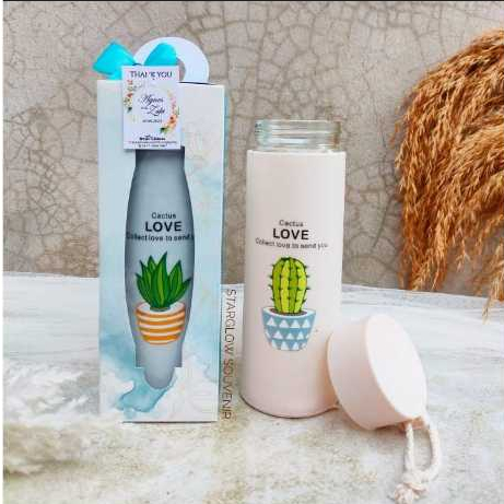 BOTOL KAKTUS /SOUVENIR BOTOL KACA KAKTUS / SOUVENIR PERNIKAHAN BOTOL MINUM KACA KAKTUS KEMAS BOX 400