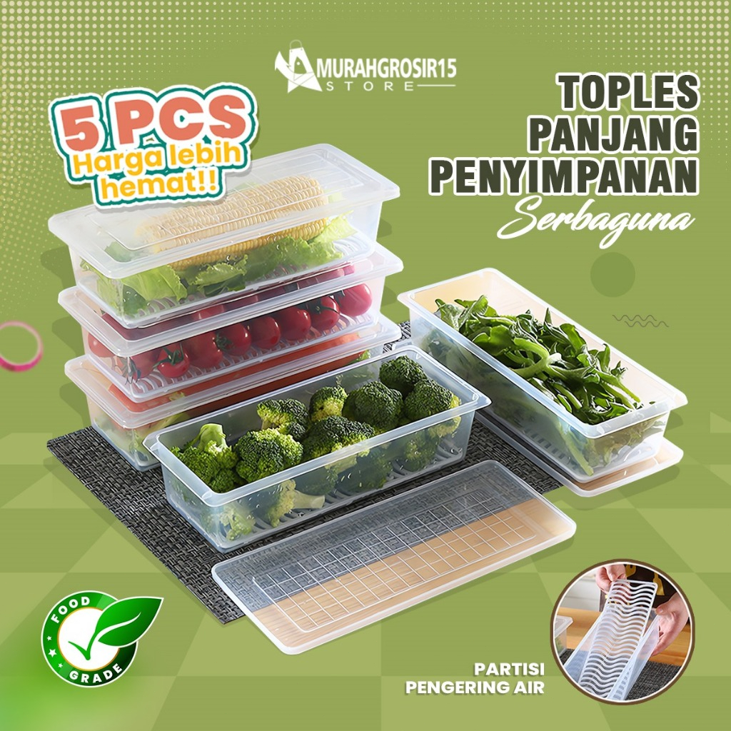 (SET ISI 5PCS)Toples Panjang Serbaguna Food Grade Wadah Penyimpanan Spaghetti Mie Ikan Snack Makanan