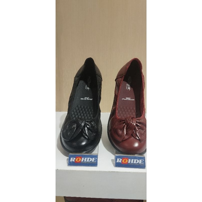 Rohde 7103 Sepatu Flat Kulit Casual Wanita Black dan Maroon