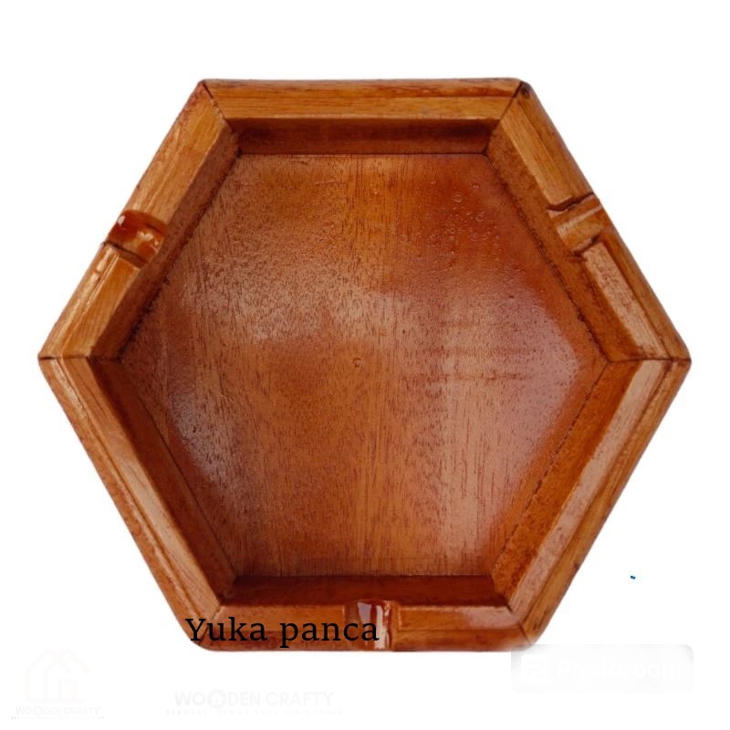Asbak Kayu Mahoni Hexagonal Tampat Sampah Mini Wadah Sekar Rokok