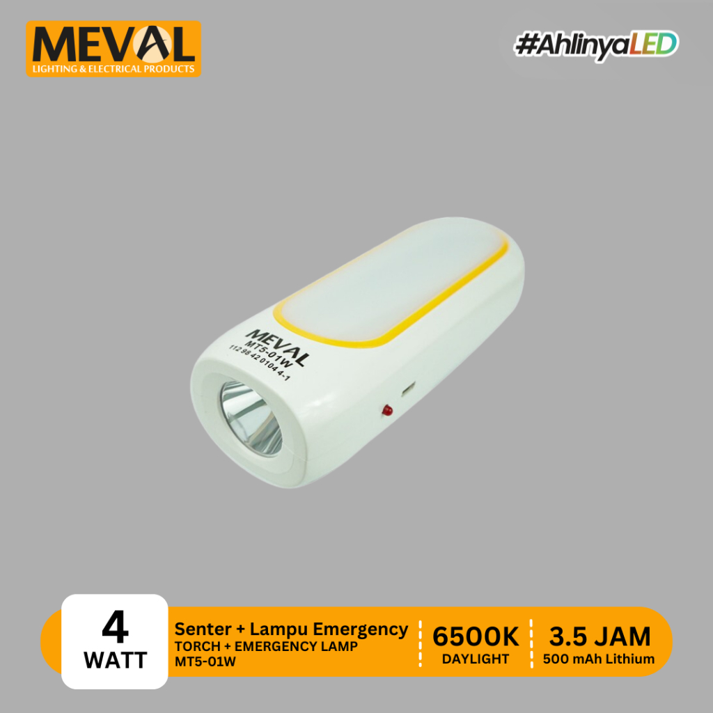 MEVAL Rechargeable Senter LED 1 Watt + Lampu Emergency 4 Watt MT5-01W