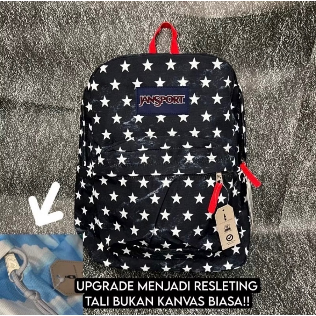 TAS RANSEL JS JANSPORT SPORT BAGS BLACK STAR ORIGINAL BLACK BACKPACK