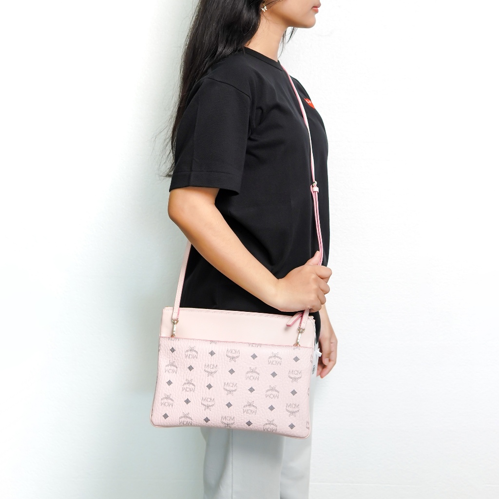 Tas MCM PINK VISETOS CLUTCH WITH LONG STRAP 100% ORIGINAL