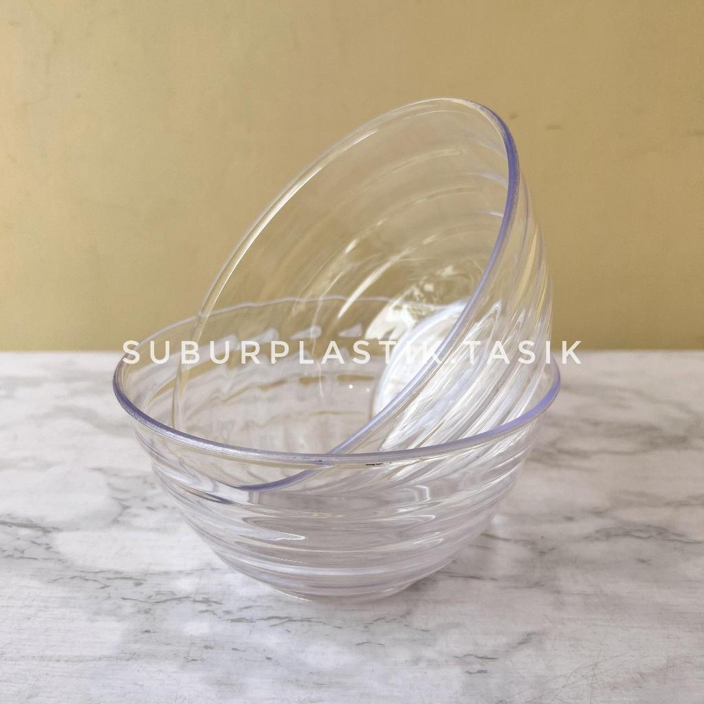 [12 pcs] Mangkuk Plastik Mika Bulat Ulir 16 cm Tebal Mangkok Bening Transparan Tahan Panas BPA Free